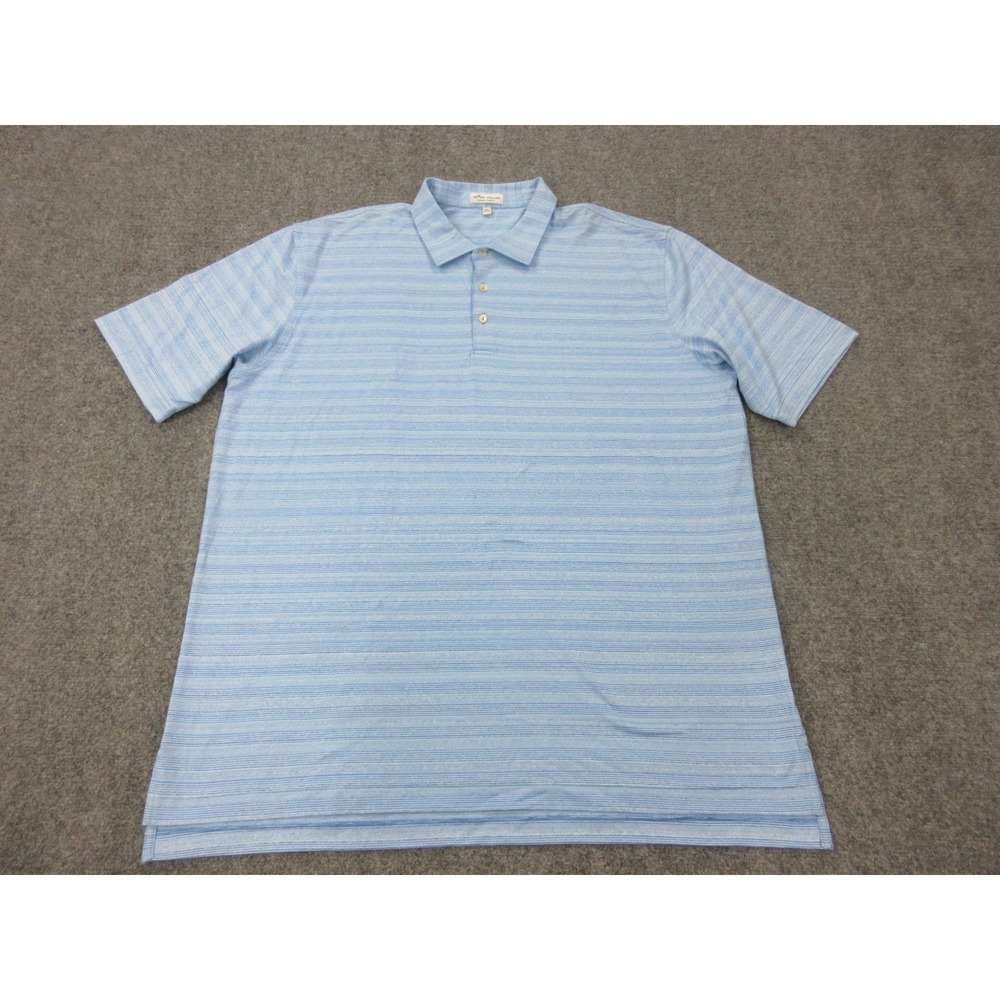 Peter Millar Polo Shirt Mens 2XL Blue Polyester Blend Striped Summer Comfort